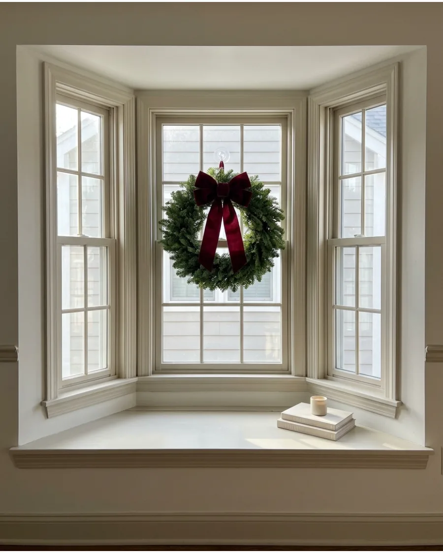 36. Burgundy Bow Christmas Wreath