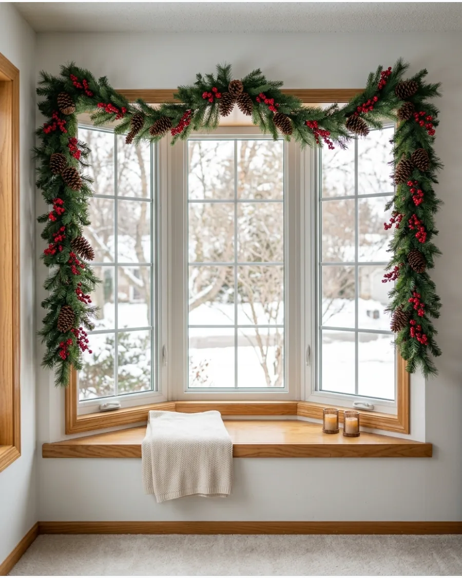 4. Pinecone and Berry Bay Window Garland