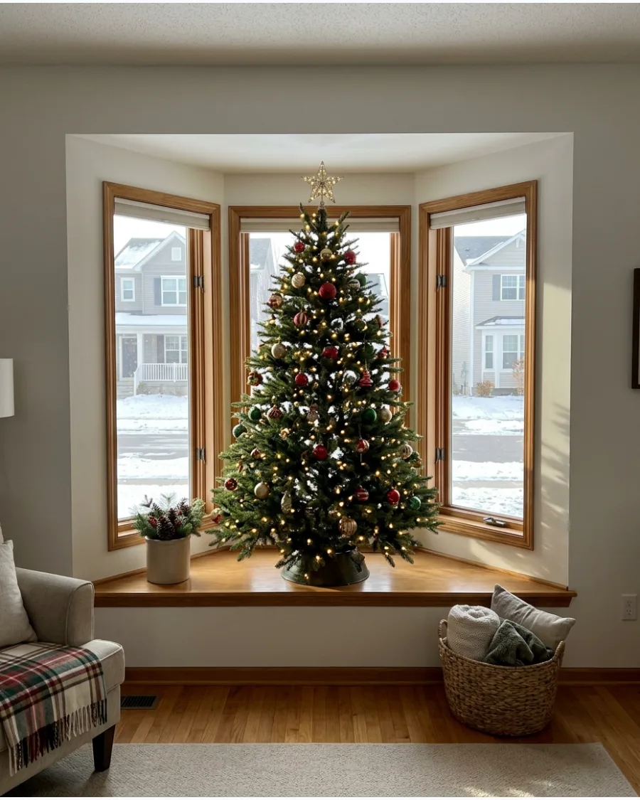 45. Full Christmas Tree Centered in the Bay Window