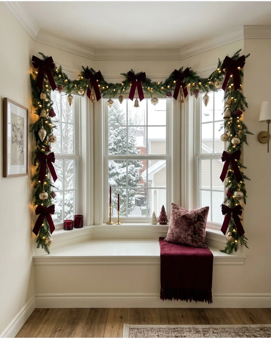 49. Burgundy and Gold Bay Window