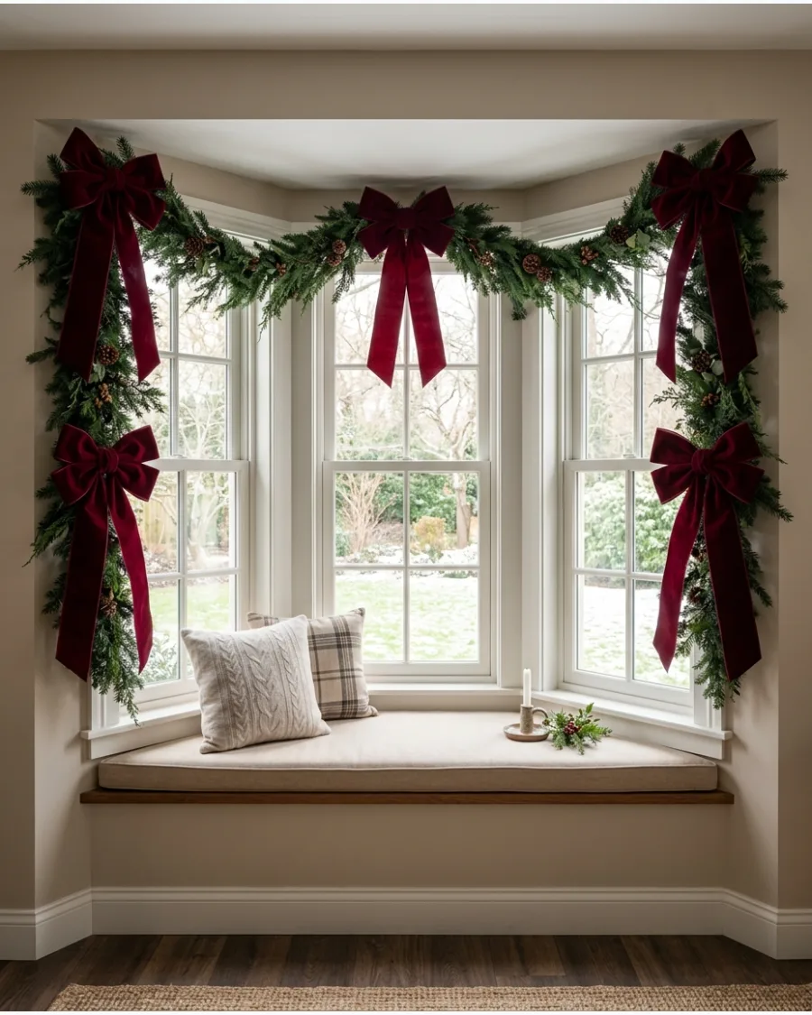 5. Burgundy Velvet Bow Garland