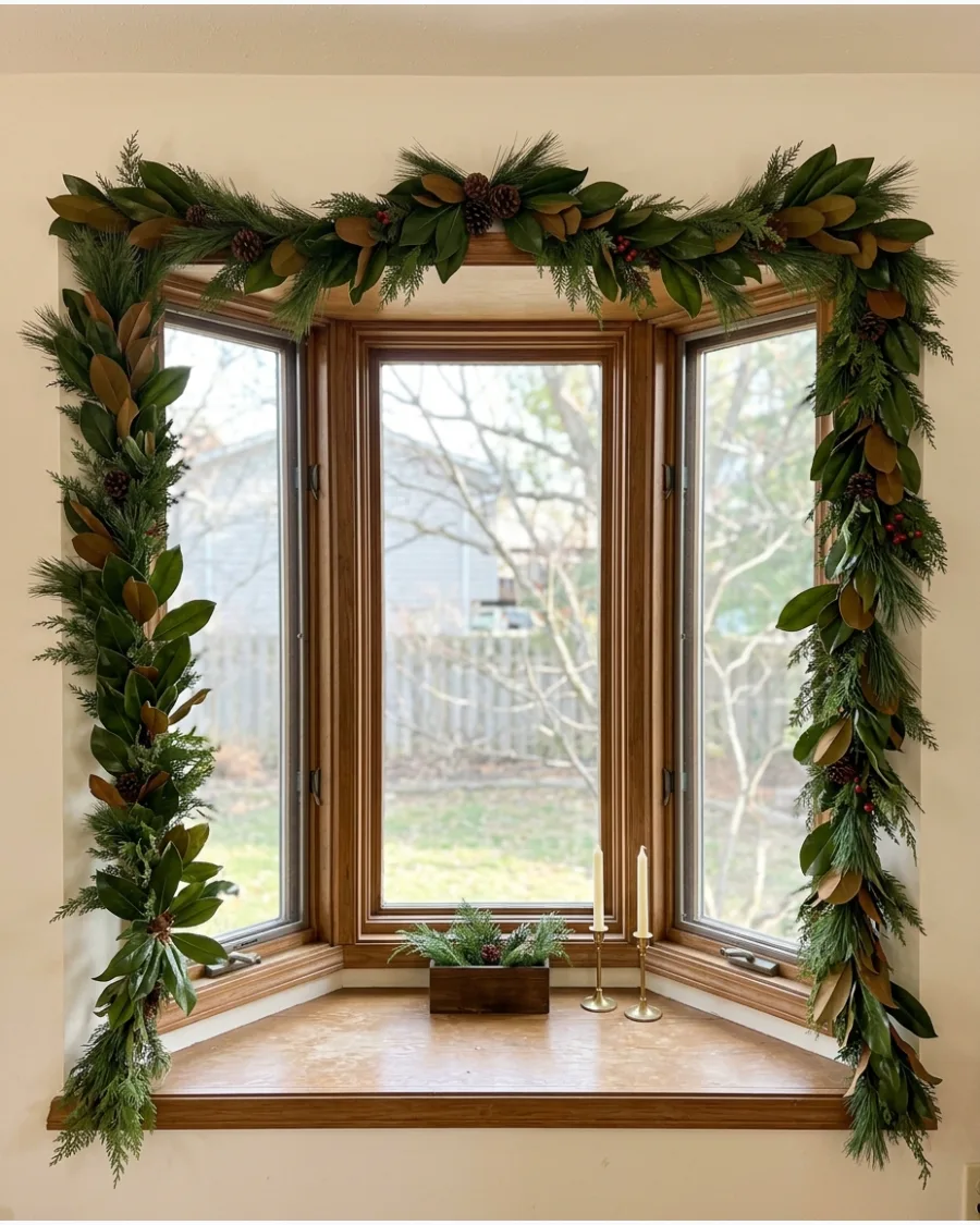 8. Magnolia and Pine Bay Window Garland