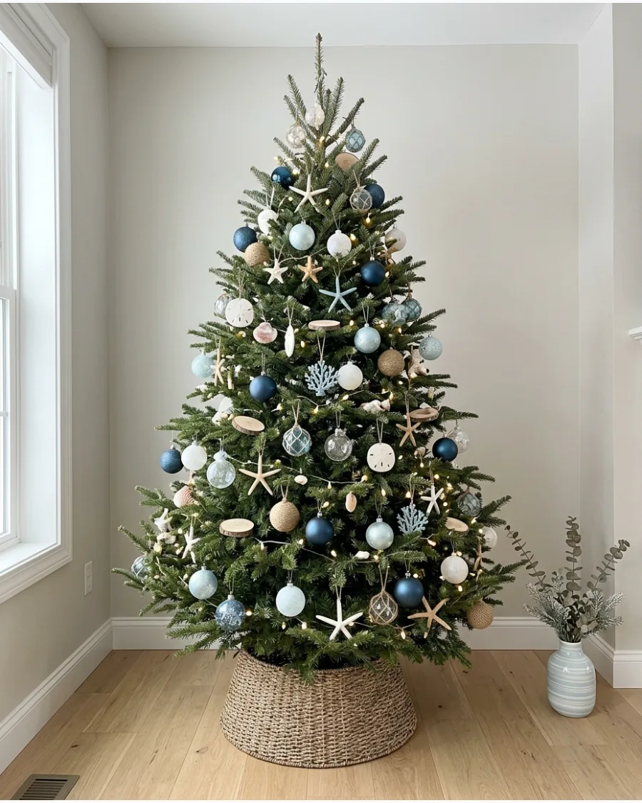 10. Blue and White Coastal Christmas Tree