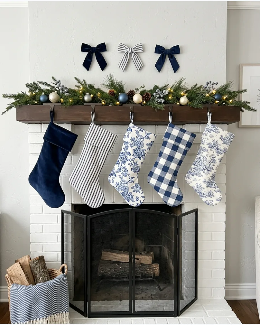 16. Blue and White Stocking Mantel