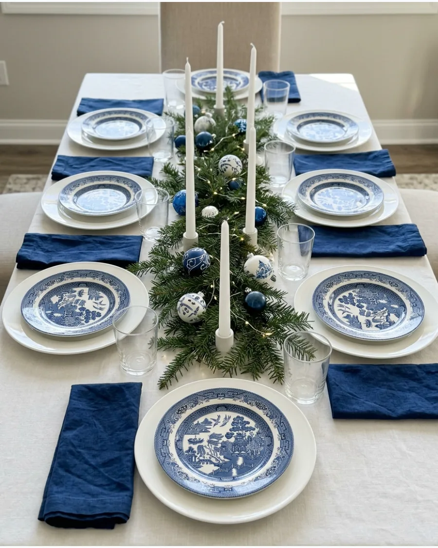 24. Blue and White Christmas Tablescape