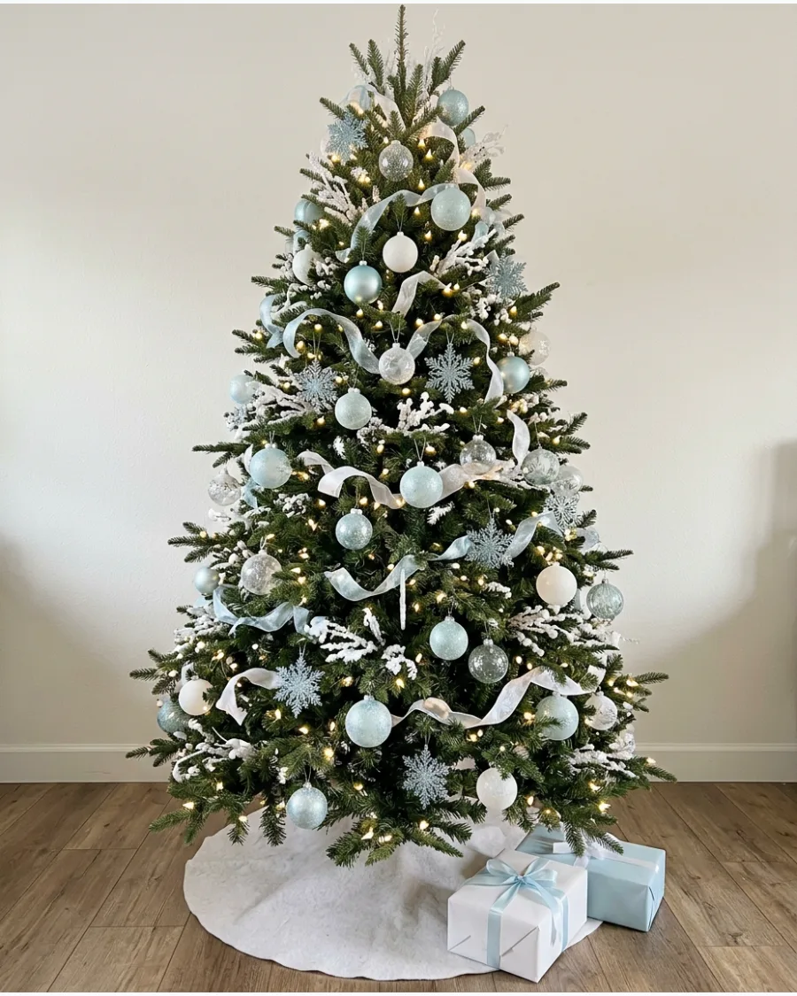 3. Ice Blue and White Winter Wonderland Tree