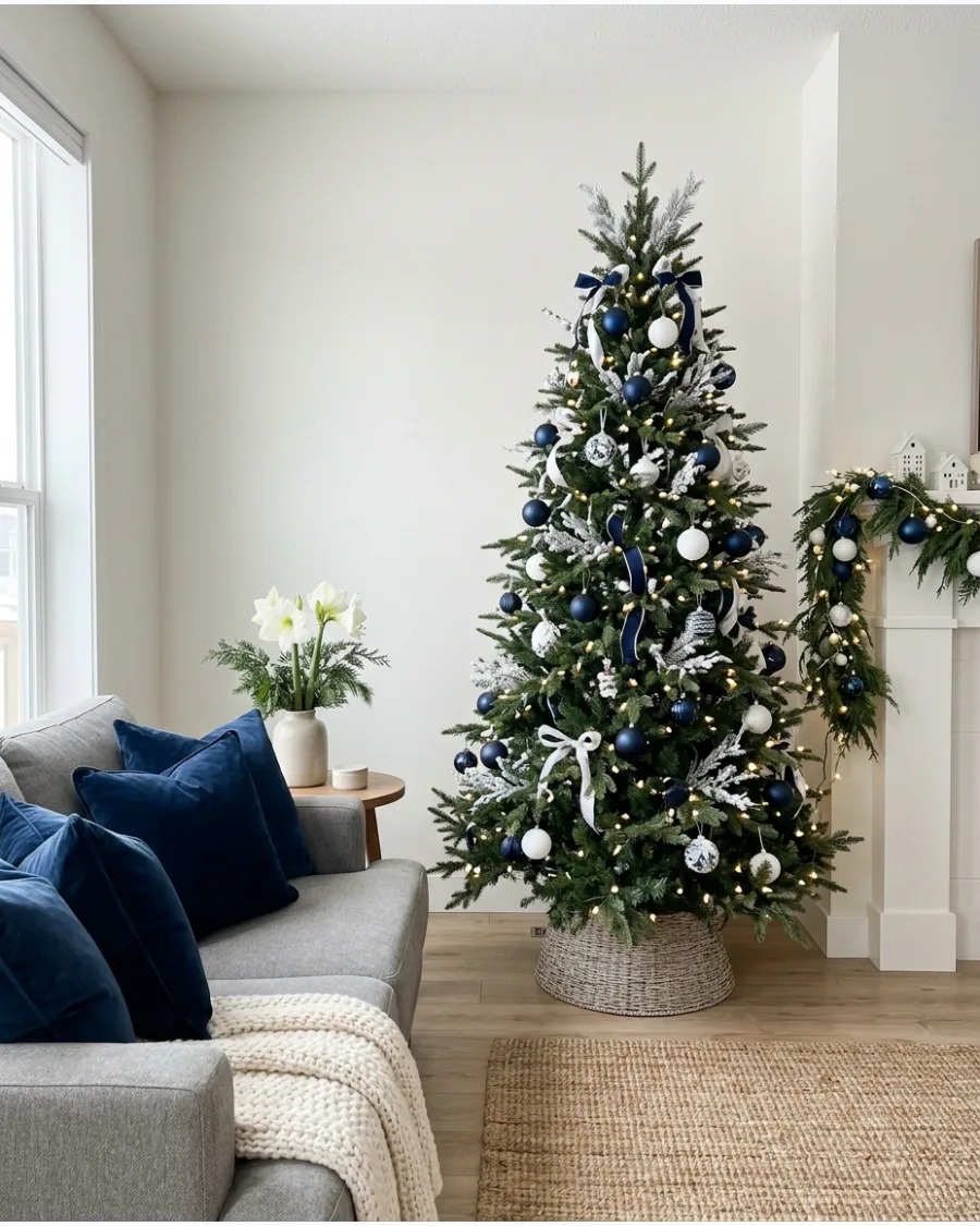 31. Blue and White Christmas Living Room
