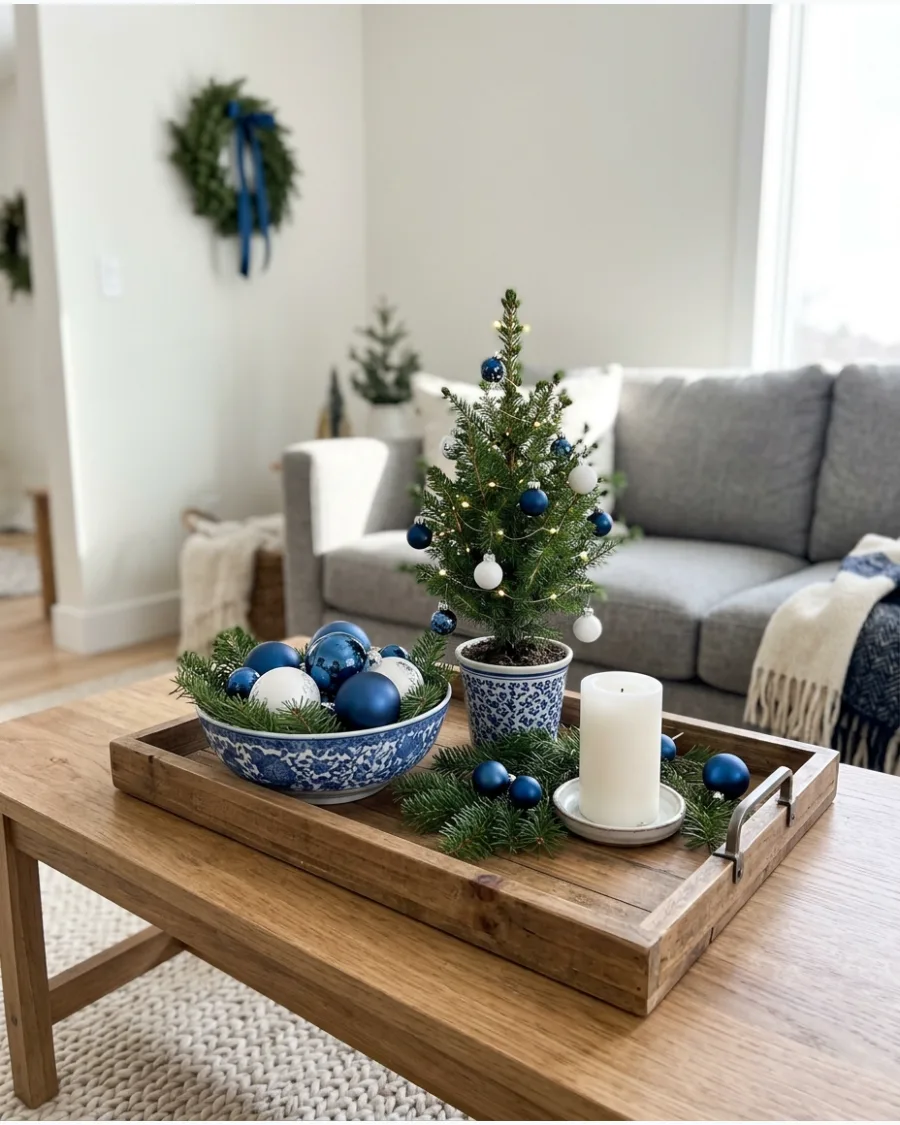 33. Blue and White Christmas Coffee Table