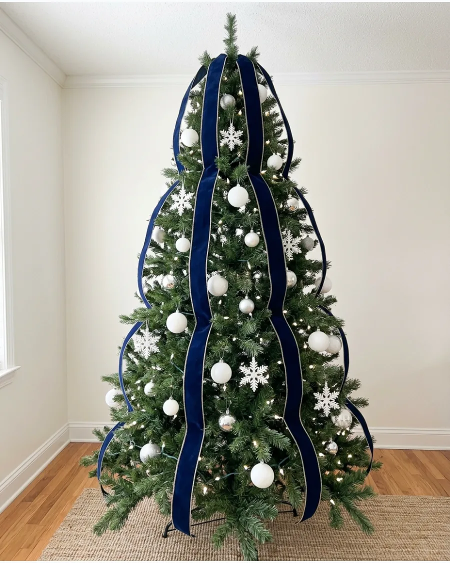 4. Navy Blue Velvet Ribbon Christmas Tree