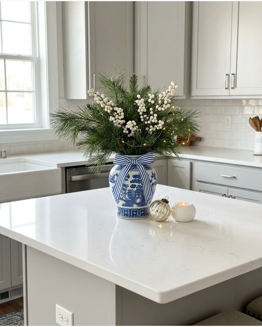 43. Blue and White Christmas Kitchen Island