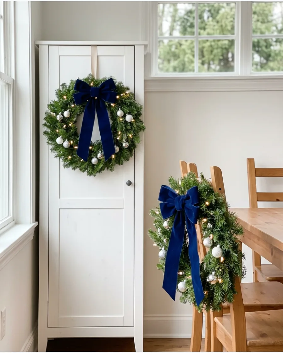47. Blue Velvet Bow Christmas Wreaths