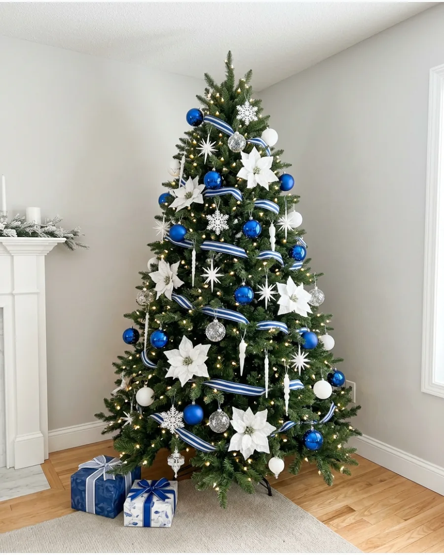 5. Royal Blue and White Christmas Tree