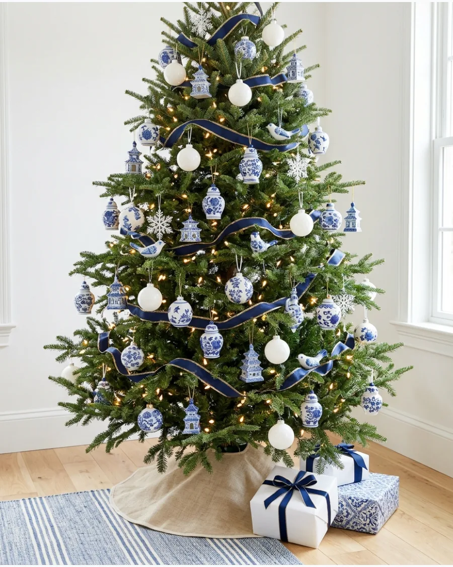 7. Blue and White Chinoiserie Christmas Tree