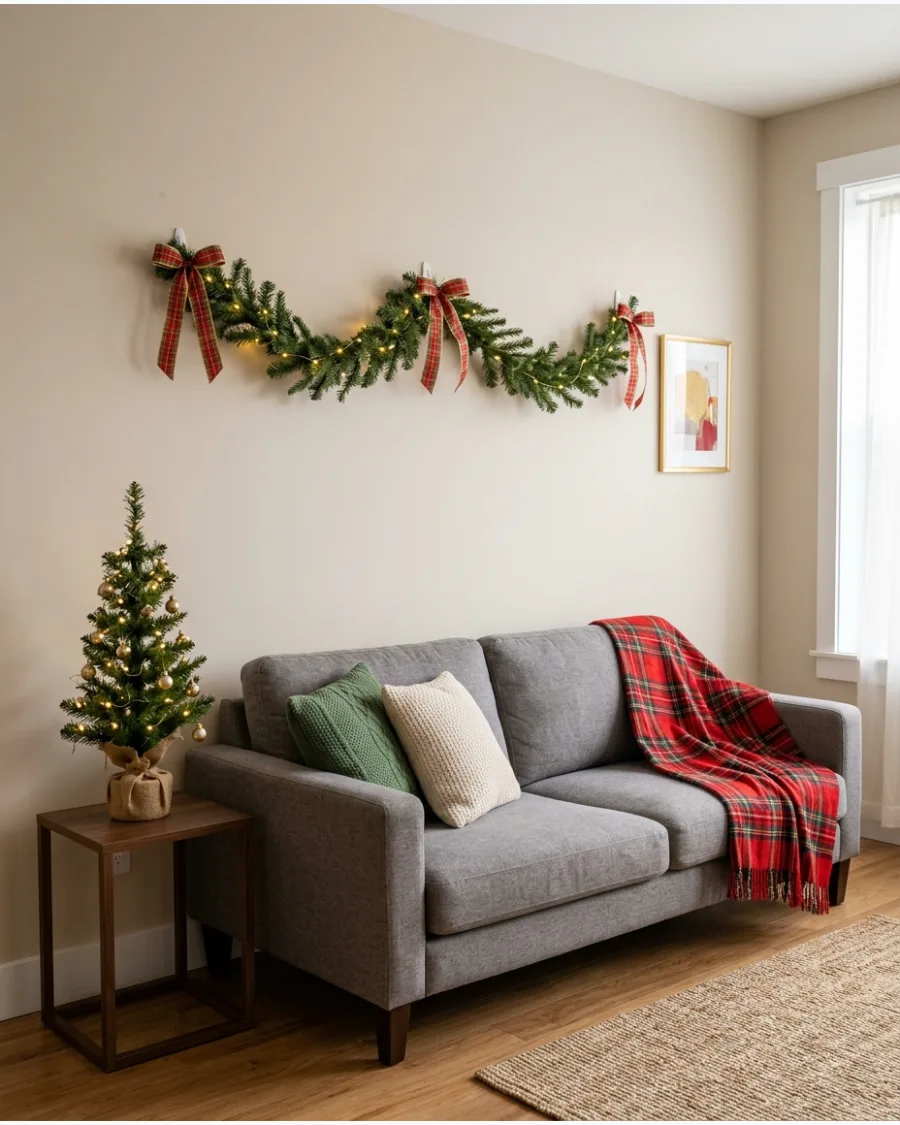 11. Christmas Garland Over the Sofa