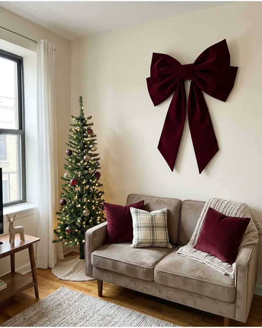 12. Oversized Velvet Bow Above the Sofa