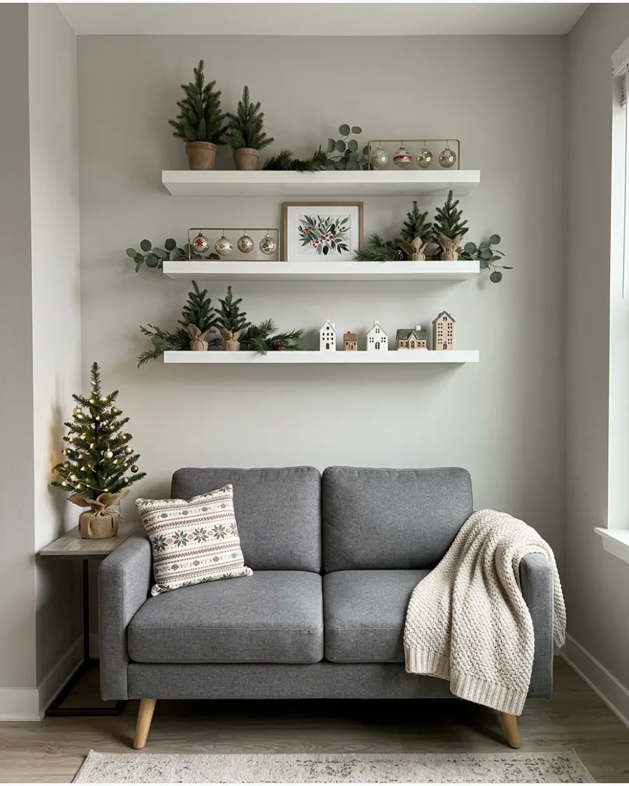 16. Christmas Decor on Floating Shelves