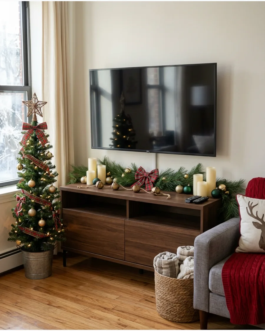 17. Garland Across a TV Console