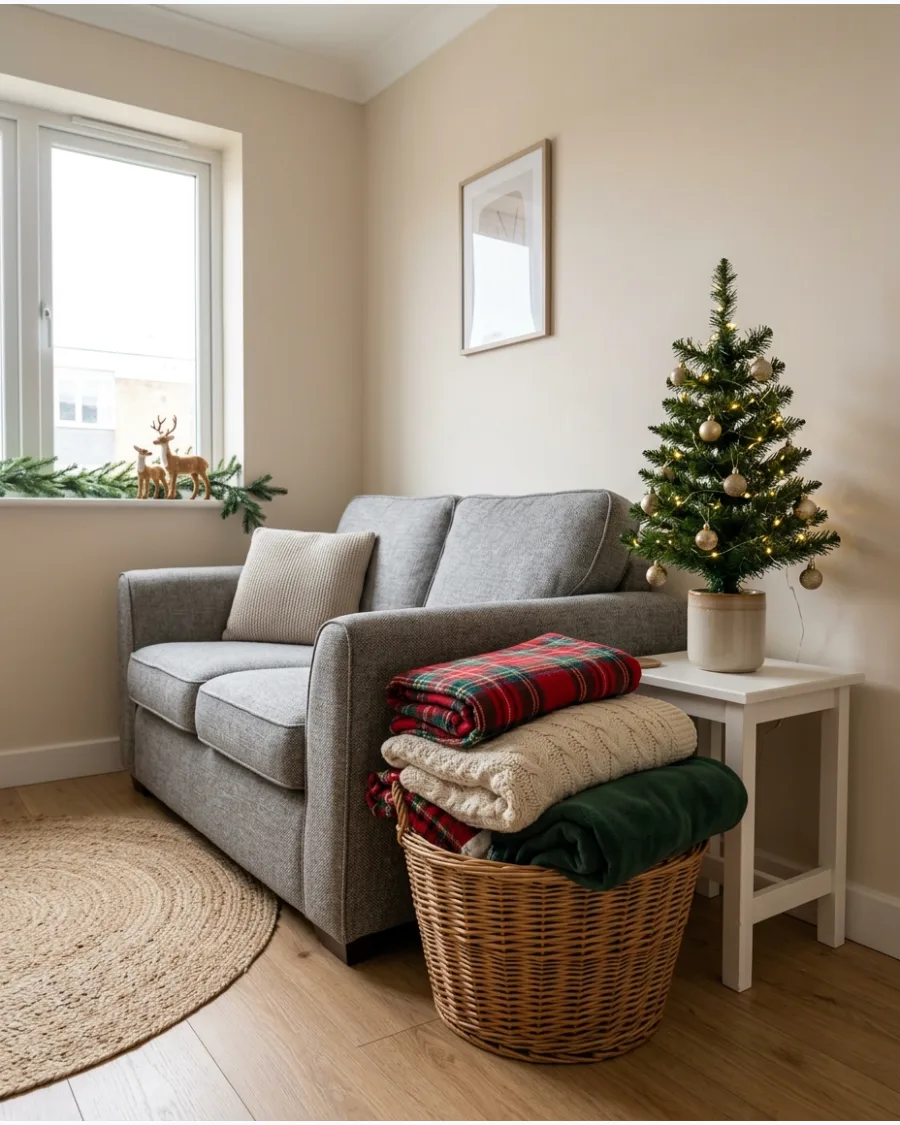 19. Basket Filled With Christmas Blankets
