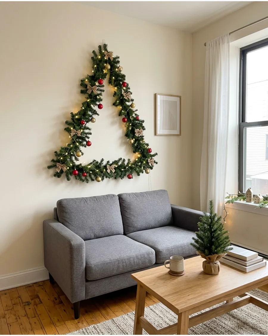 2. Wall-Mounted Garland Christmas Tree