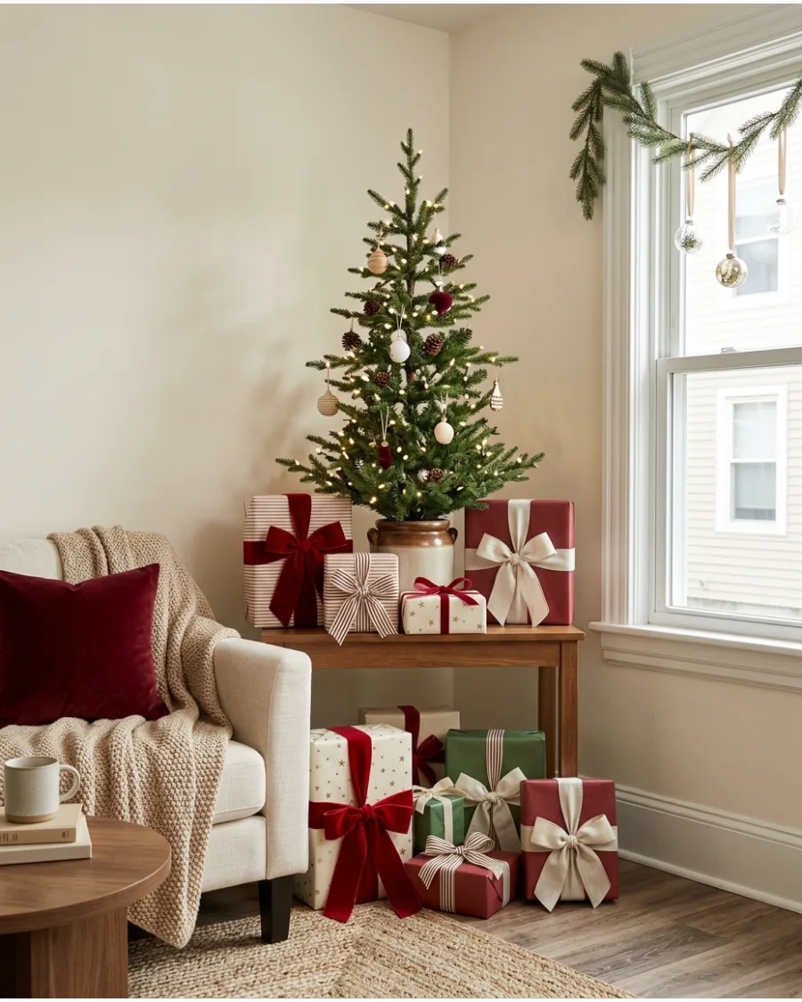 20. Wrapped Presents as Living Room Decor