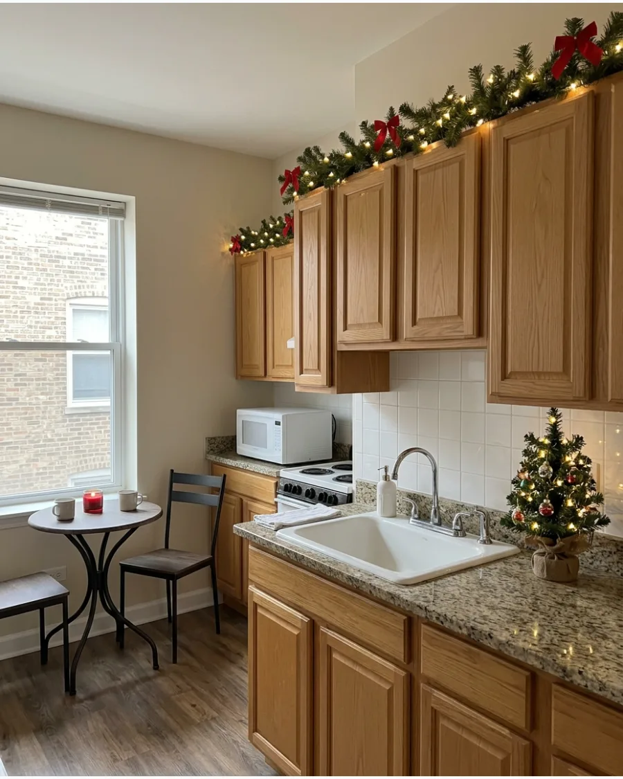 31. Christmas Garland Above Kitchen Cabinets