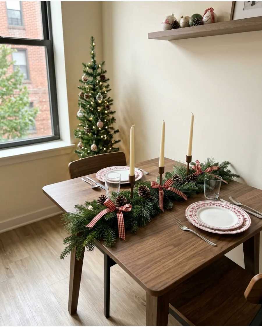 36. Christmas Dining Table Centerpiece for a Small Apartment
