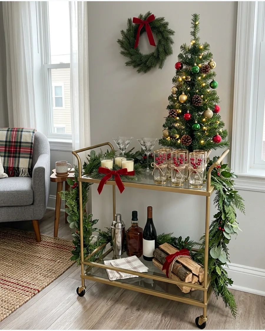 38. Christmas Bar Cart Display