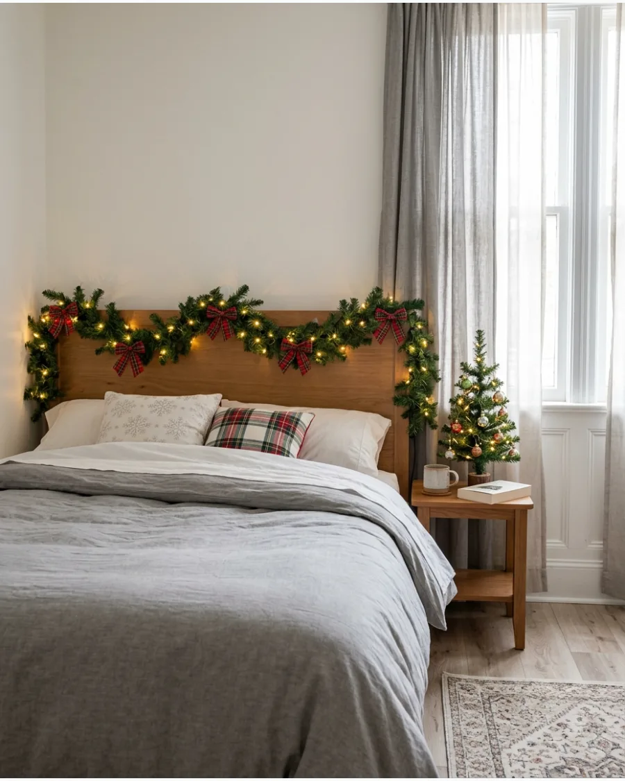 39. Christmas Garland Over the Headboard