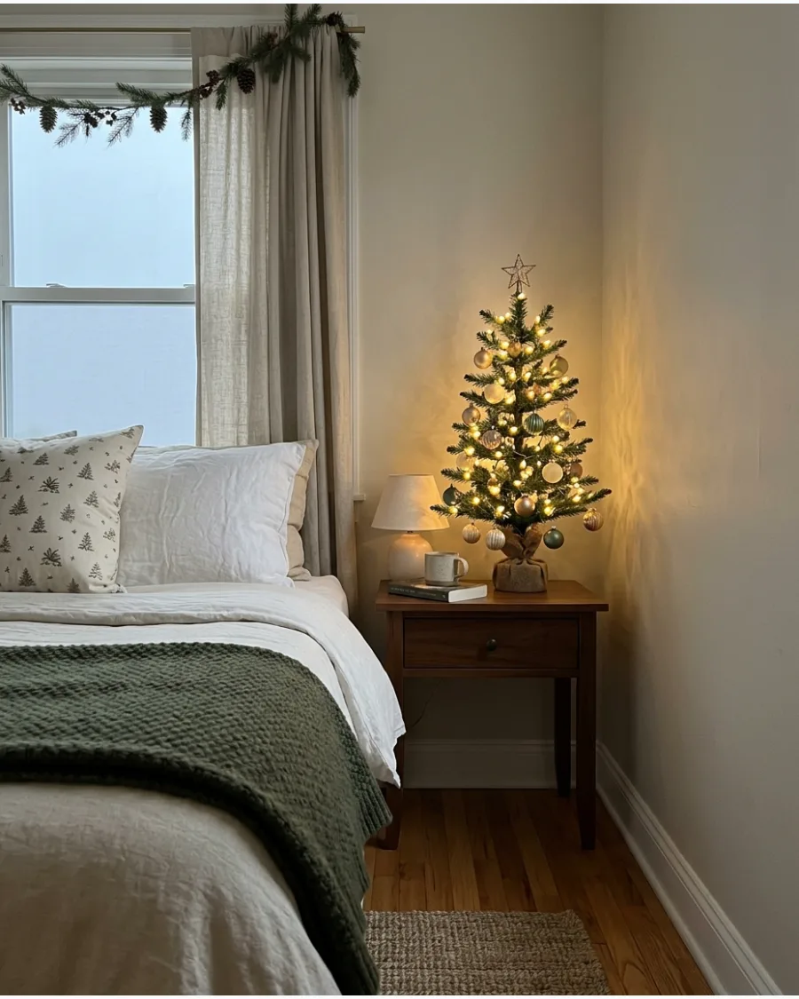 41. Mini Christmas Tree Beside the Bed