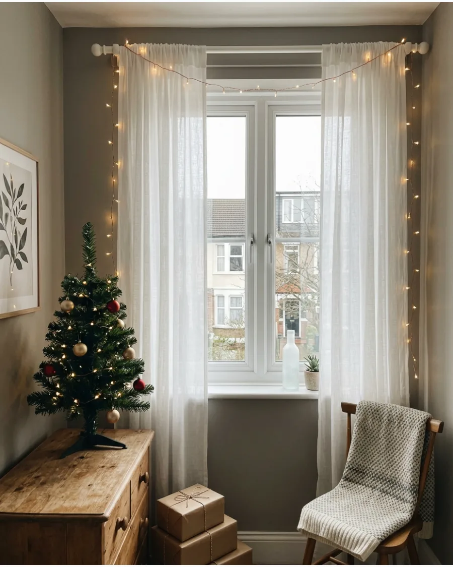 42. Christmas Fairy Lights Around the Bedroom Window