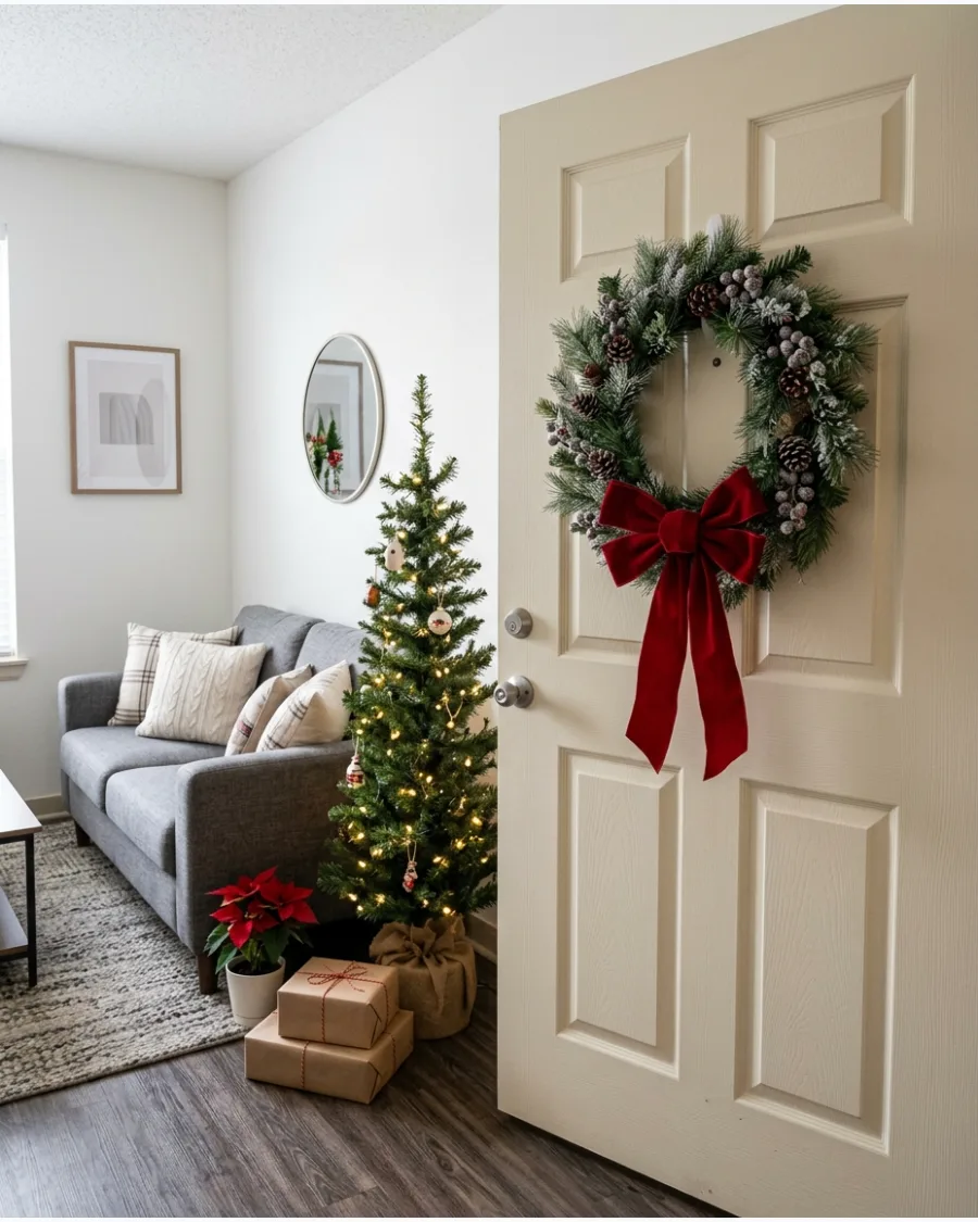 46. Christmas Wreath Inside the Apartment Door