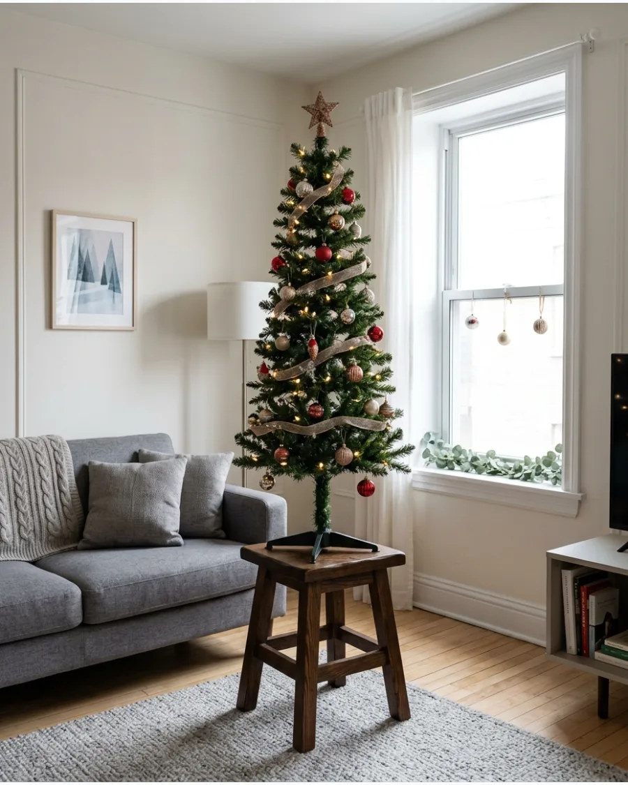 5. Christmas Tree on a Decorative Stool