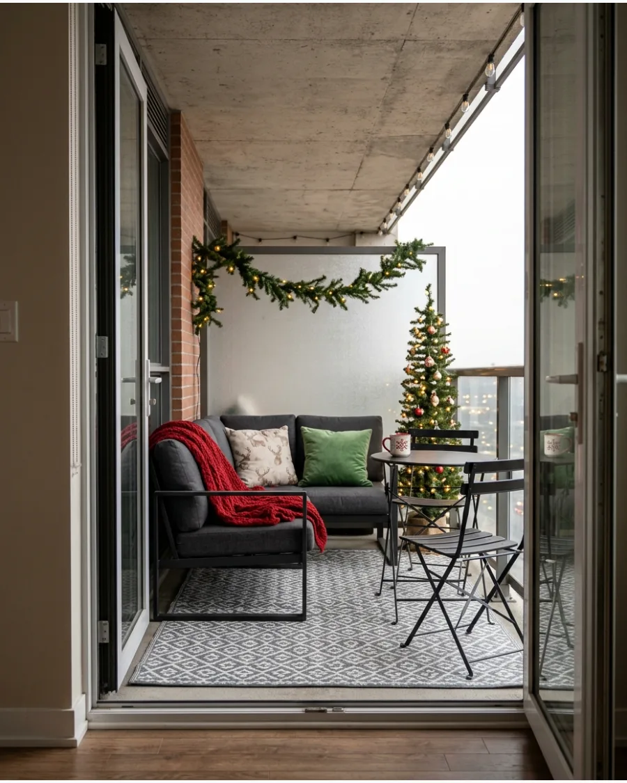 50. Cozy Christmas Balcony Seating