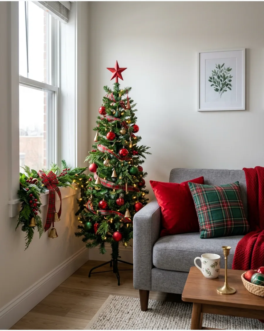56. Classic Red and Green Christmas Apartment
