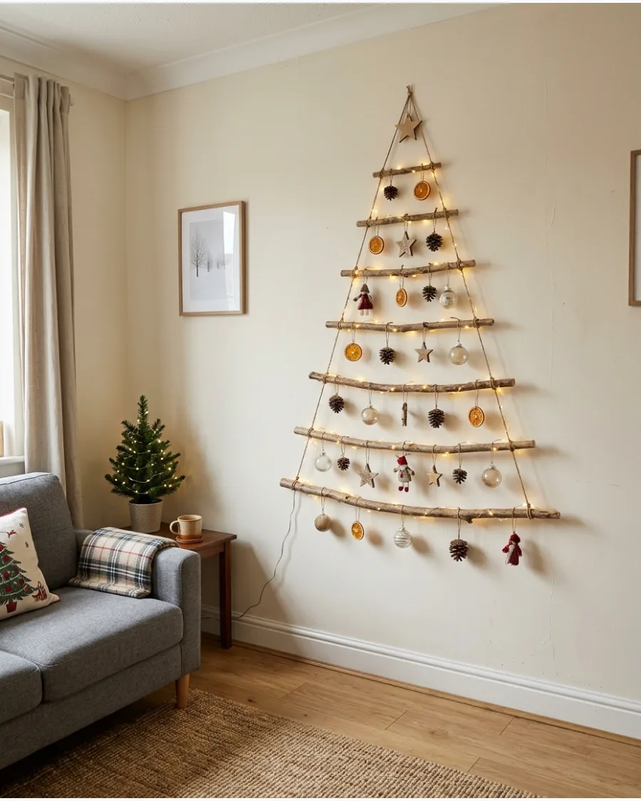7. Christmas Tree Made From Hanging Branches