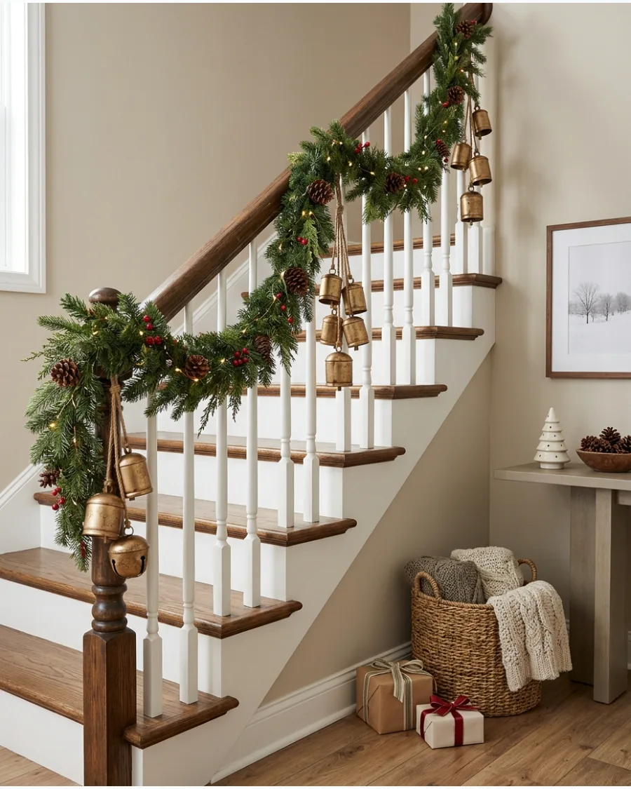 10. Christmas Bannister With Brass Bells