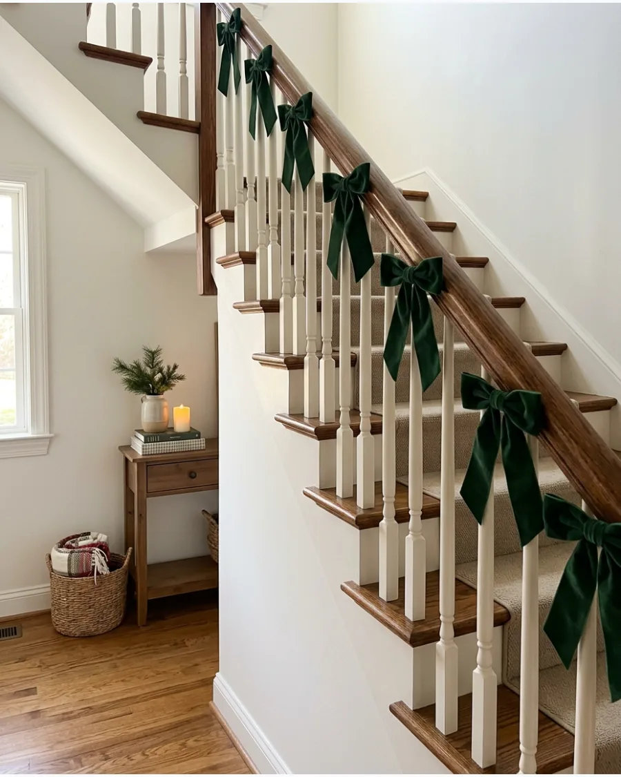 13. Forest Green Velvet Bow Bannister