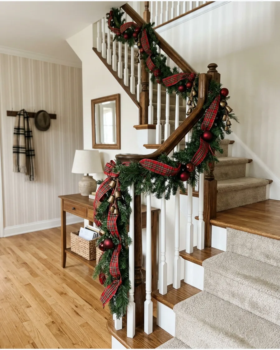 14. Tartan Plaid Christmas Bannister