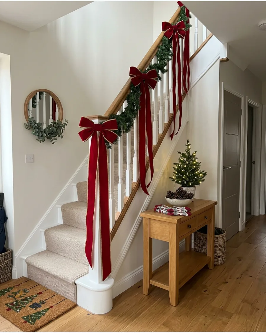 17. Long-Tail Bow Christmas Bannister
