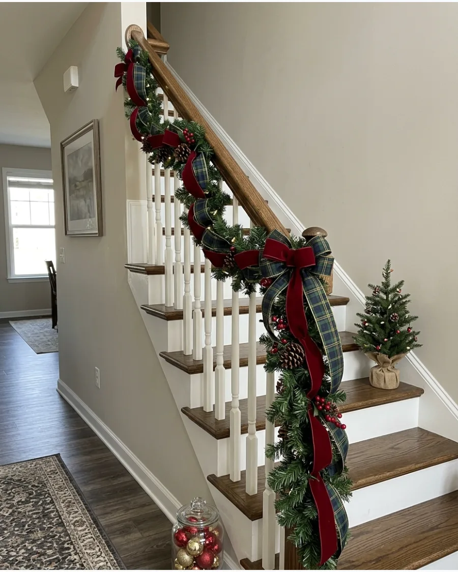 18. Double Ribbon Christmas Bannister