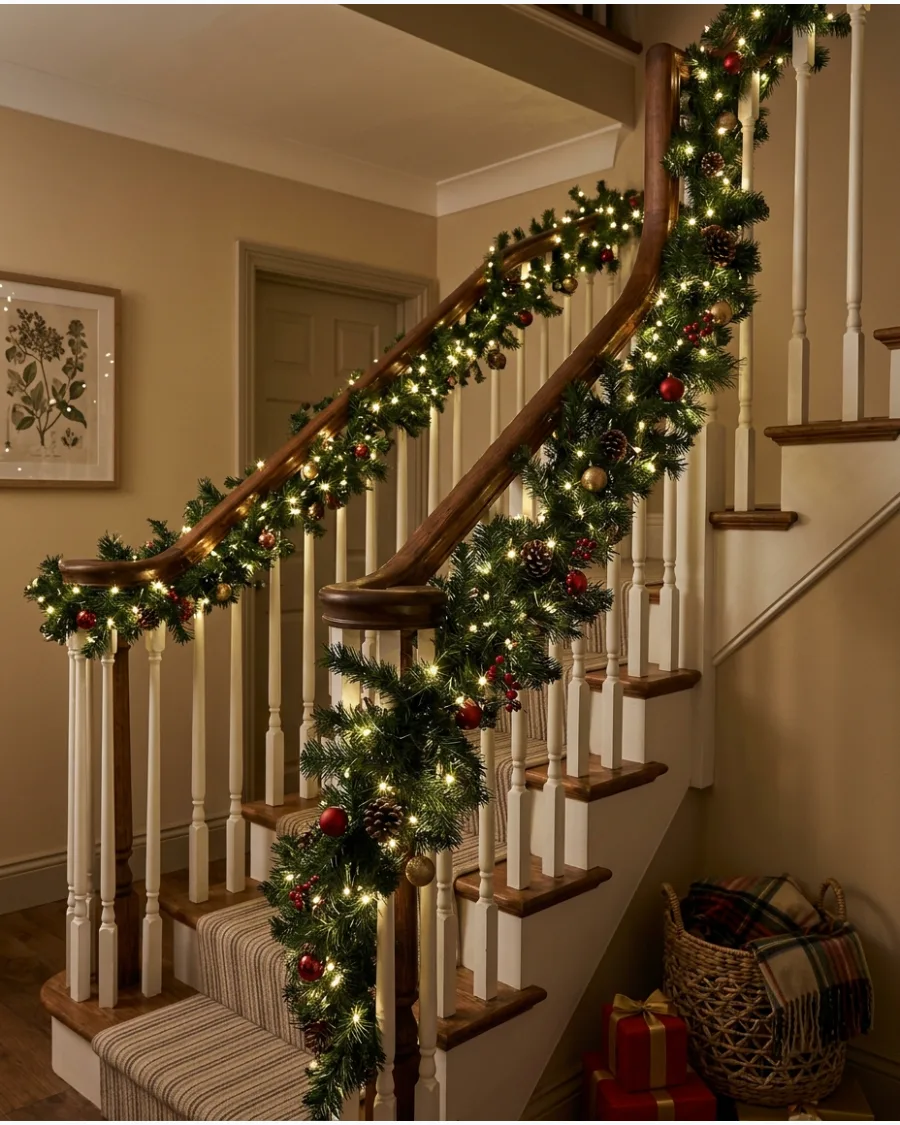 22. Twinkle Light Garland Bannister