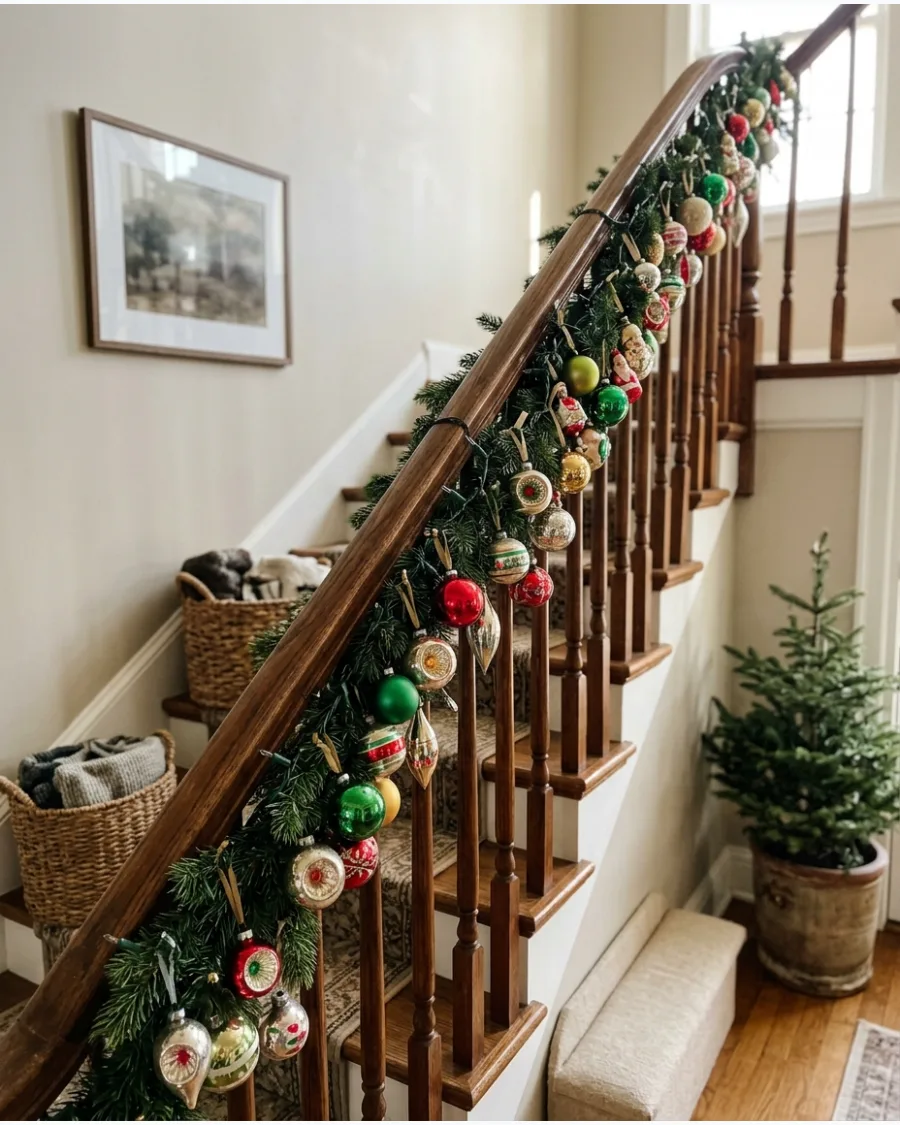 27. Vintage Ornament Christmas Bannister
