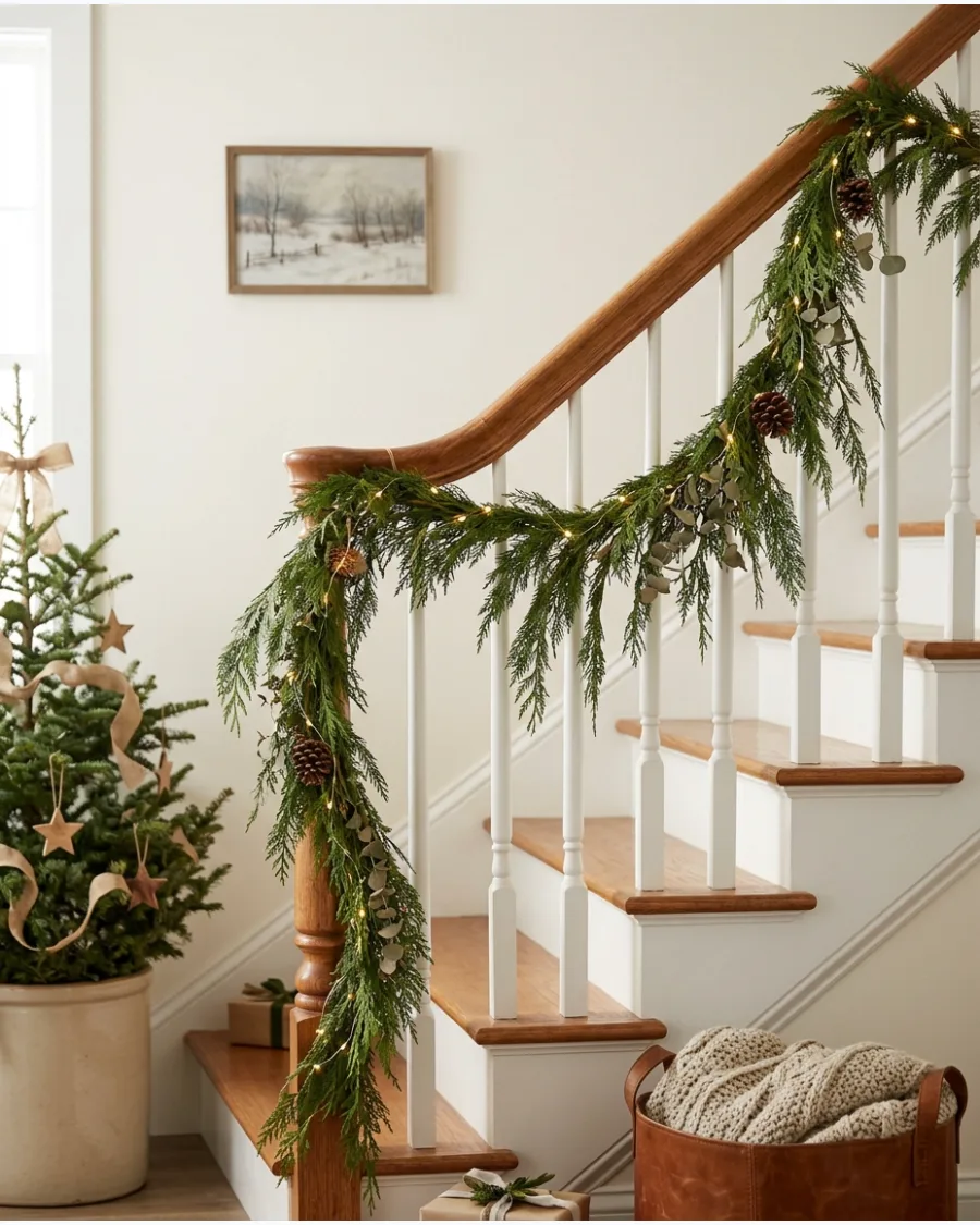 31. Loose Cedar Garland Christmas Bannister