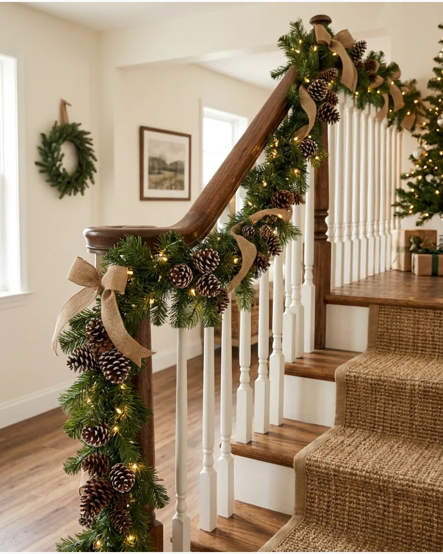 4. Pinecone Christmas Bannister Garland