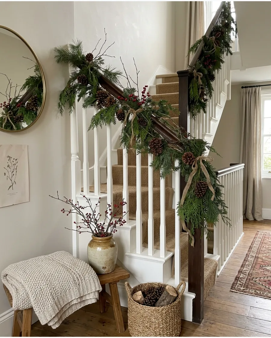40. Foraged Greenery Christmas Bannister