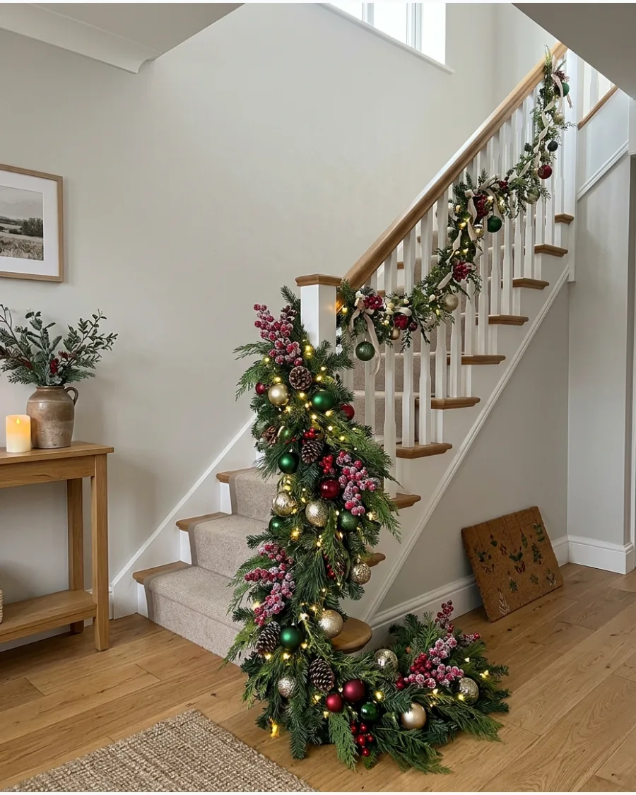 42. Asymmetrical Christmas Bannister Garland