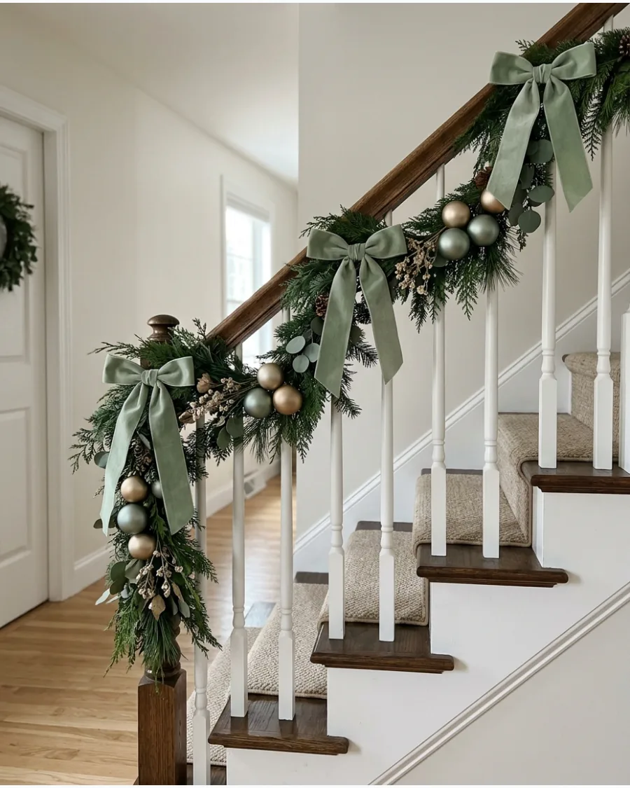 45. Sage Green Christmas Bannister