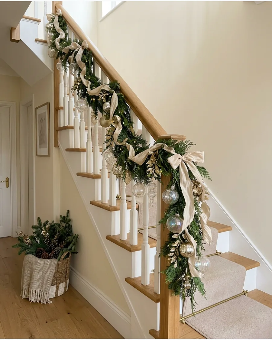 48. Champagne and Green Christmas Bannister