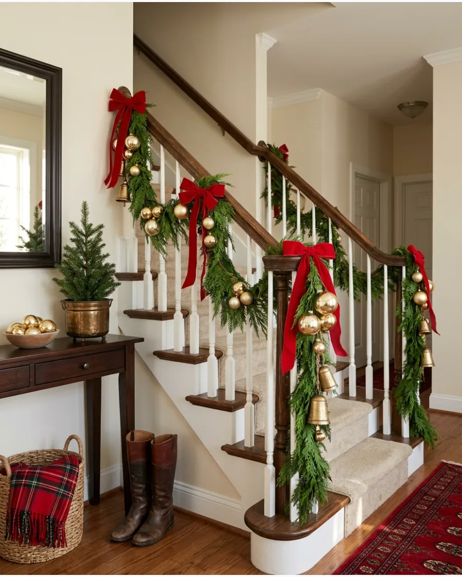 5. Red and Gold Christmas Bannister