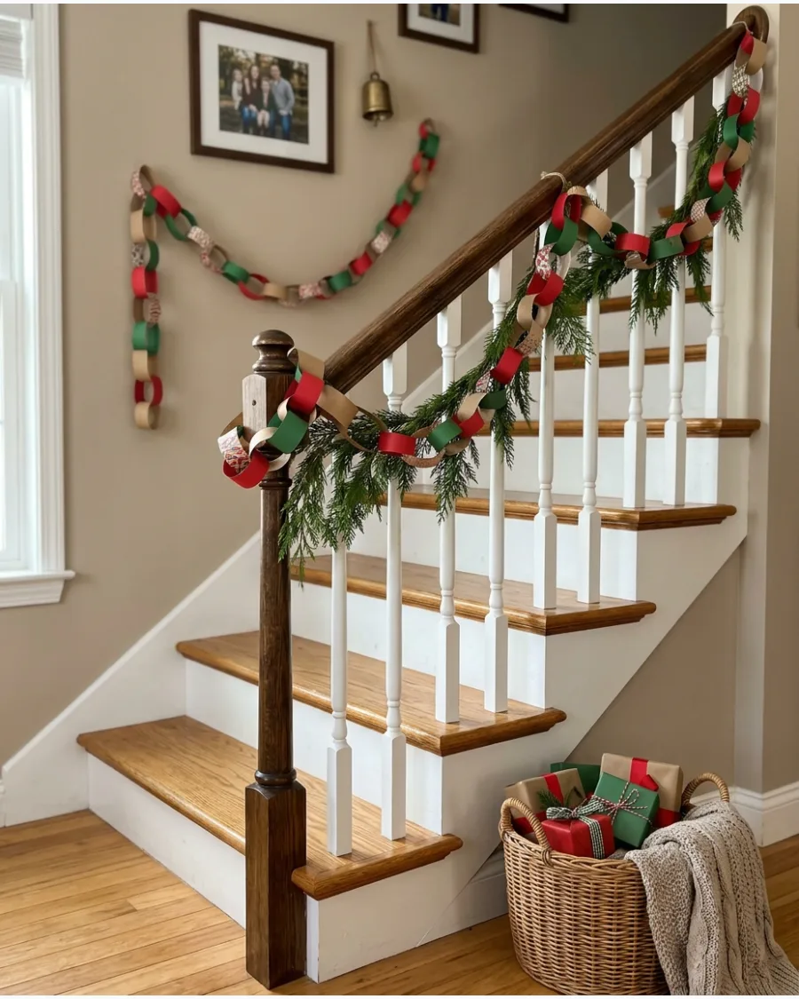 53. Paper Chain Christmas Bannister
